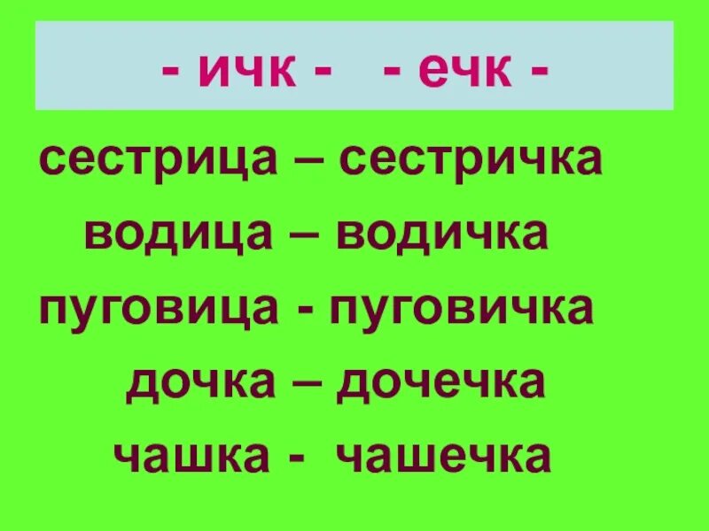 Суффикс ичк в существительных. ИЧК ечк. Суффиксы ИЧК ечк. Ечк ИЧК В существительных. ИЧК ечк правило.