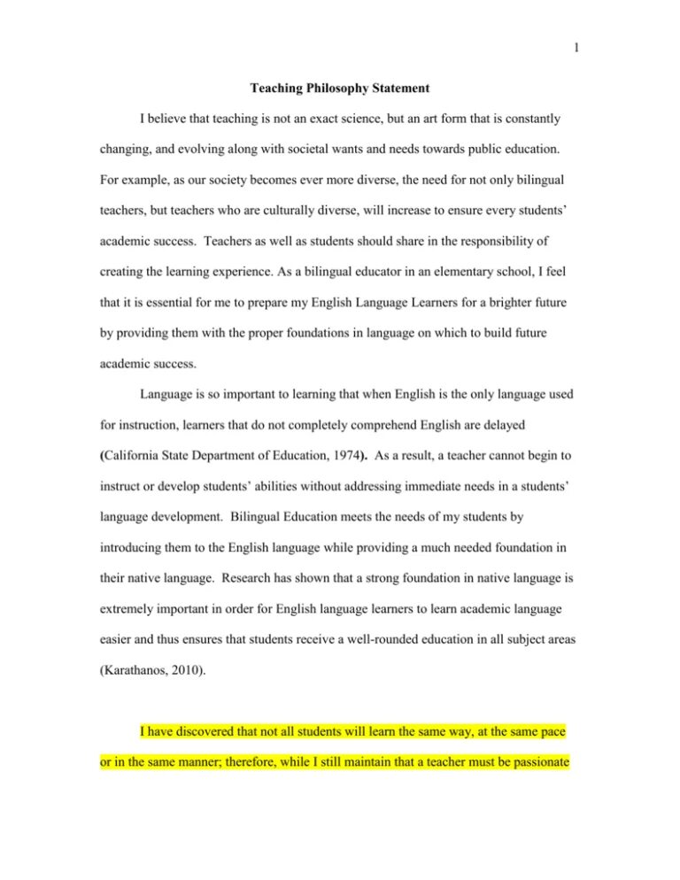 Teacher statement