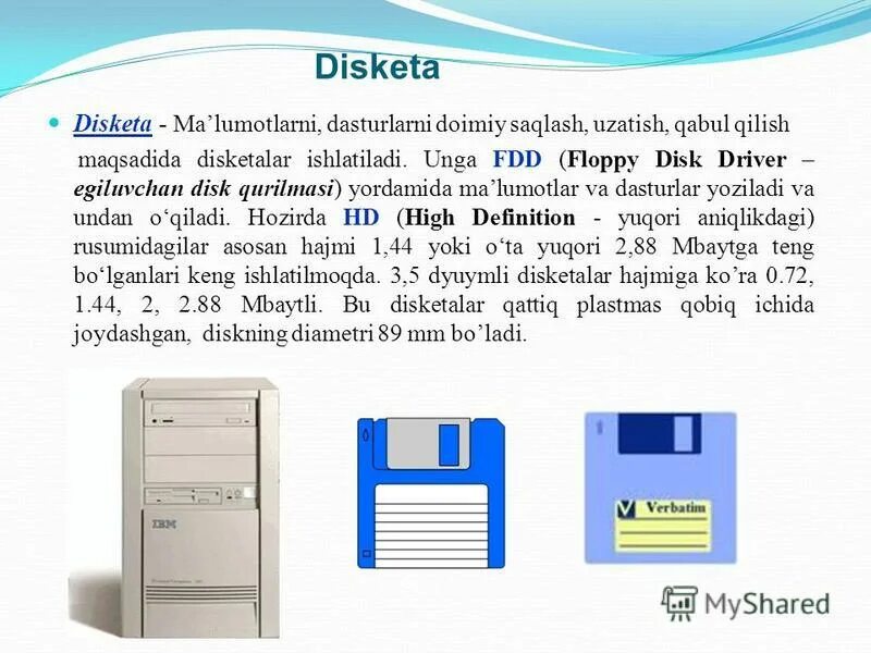 Компьютер qurilmalari. Disk qurilmalari. Egiluvchan диск флоппи диск. Qattiq Disk.