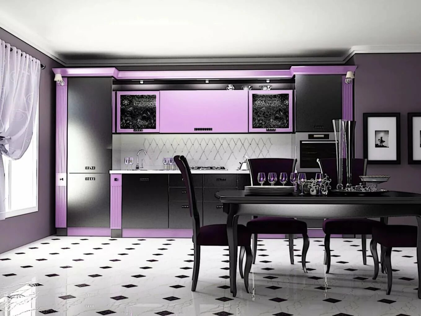 Фиолетовые белые обои. Кухня в фиолетовом цвете. Кухня в сиреневых тонах. Кухня в фиолетовых оттенках. Кухня в сиреневом цвете.