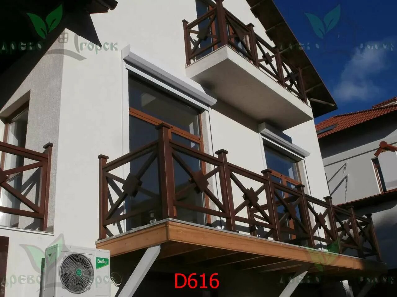 Balkongeländer Stahl pulverbeschichtet mit Holz-Rhombusfüllung Balkon geländer h