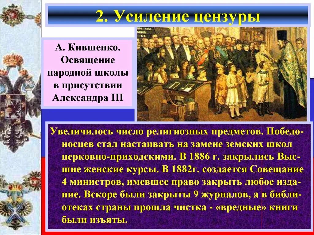 Религии при александре 3. Освящение народной школы.