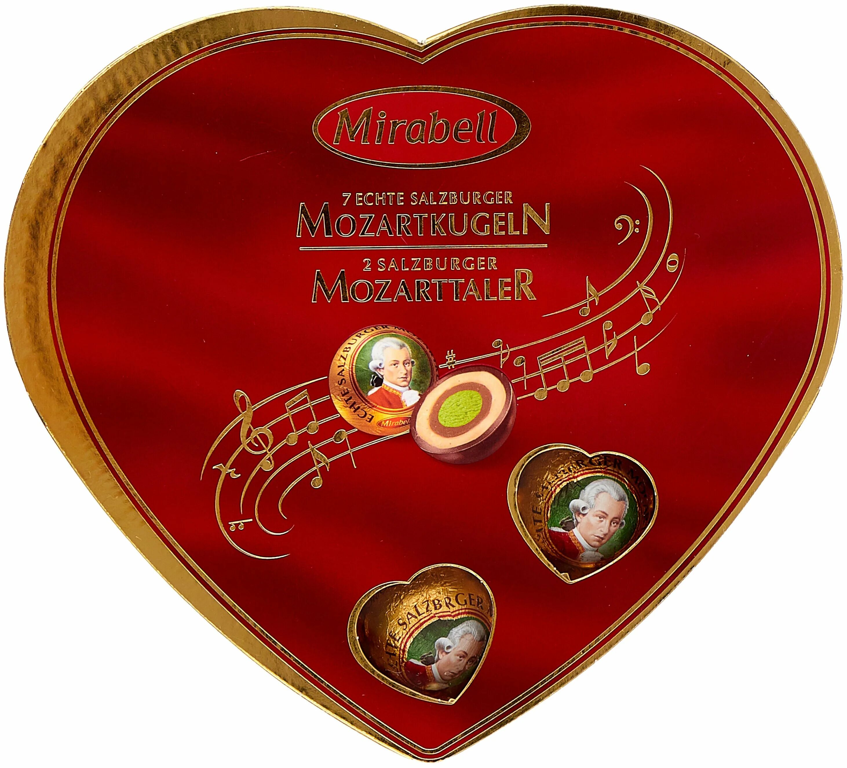 Набор конфет Mirabell Mozartkugeln и Mozarttaler сердечко, 159 г. Mirabell конфеты Mozartkugeln. Конфеты Моцарт Мирабель. Mirabell Mozart ассорти Mozartkugeln и Mozarttaler 600 г. Конфеты mozartkugeln