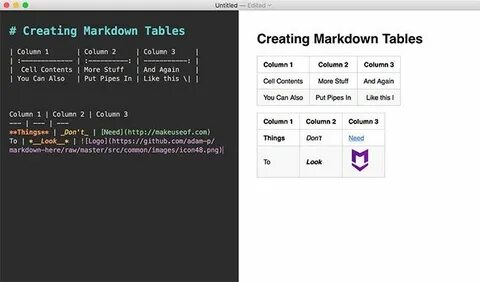 Markdown table