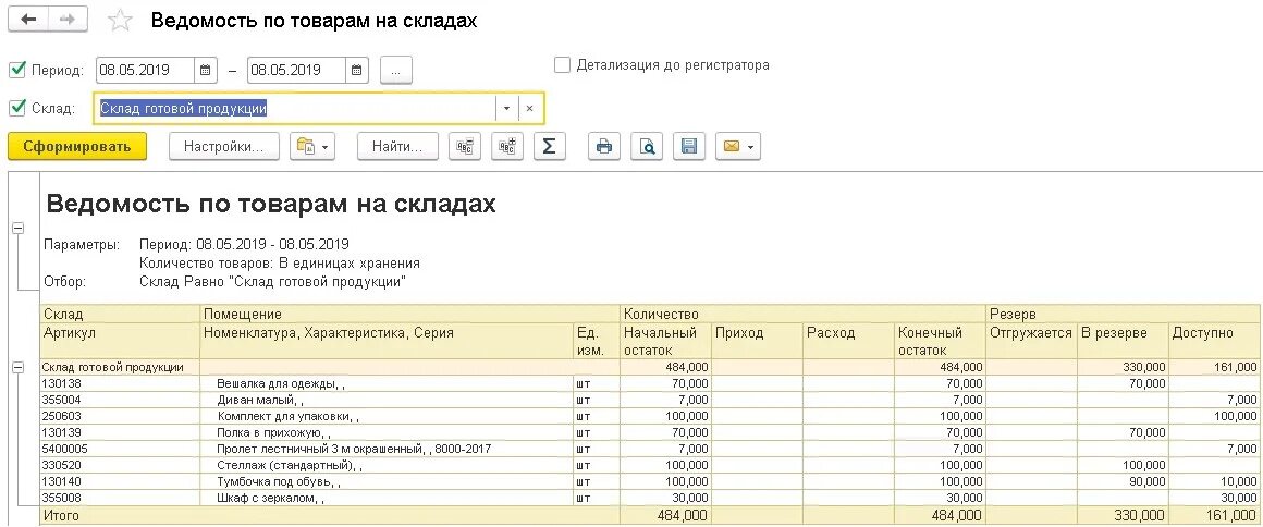Где в 1с ведомость. Ведомость по товарам на складах 1с. Ведомость товаров на складах в 1с. Ведомость товаров на складах в 1с ERP. Ведомость по складу с резервами.