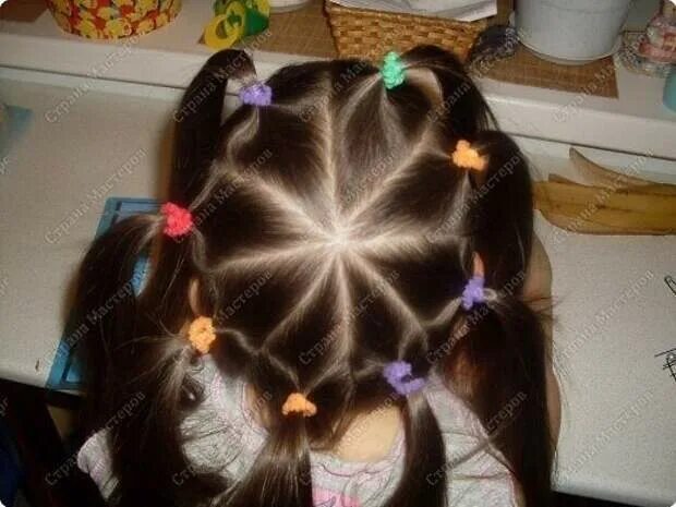 Простые причёски для девочек из хвостиков. Прическа много хвостиков на короткие волосы. Много хвостиков. Причёски для девочек с резинками. Прически маленьким девочкам на короткие волосы хвостики.