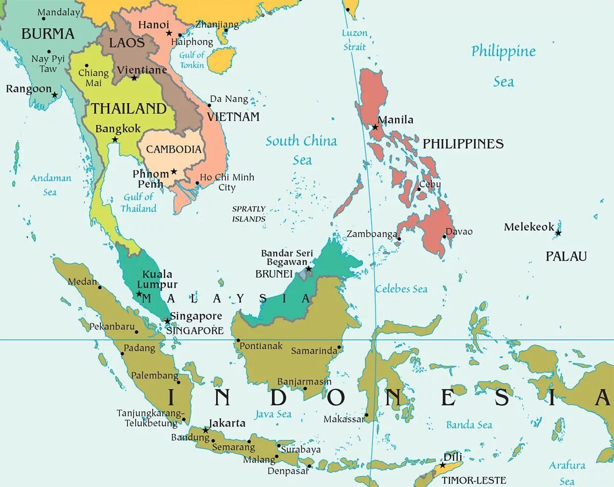 Сингапур на карте Юго Восточной Азии. Сингапур на карте Азии. Малайзия и Сингапур на карте.