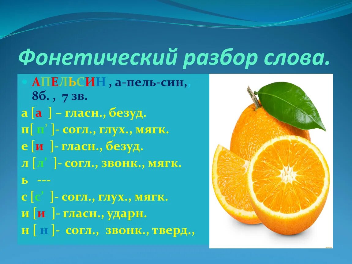 Апельсин фонетический разбор. Слово апельсин. Апельсин звуковой анализ. Фонетический разбор слова лимон. Апельсин новые слова