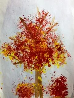 Рисование мятой бумагой осеннее дерево