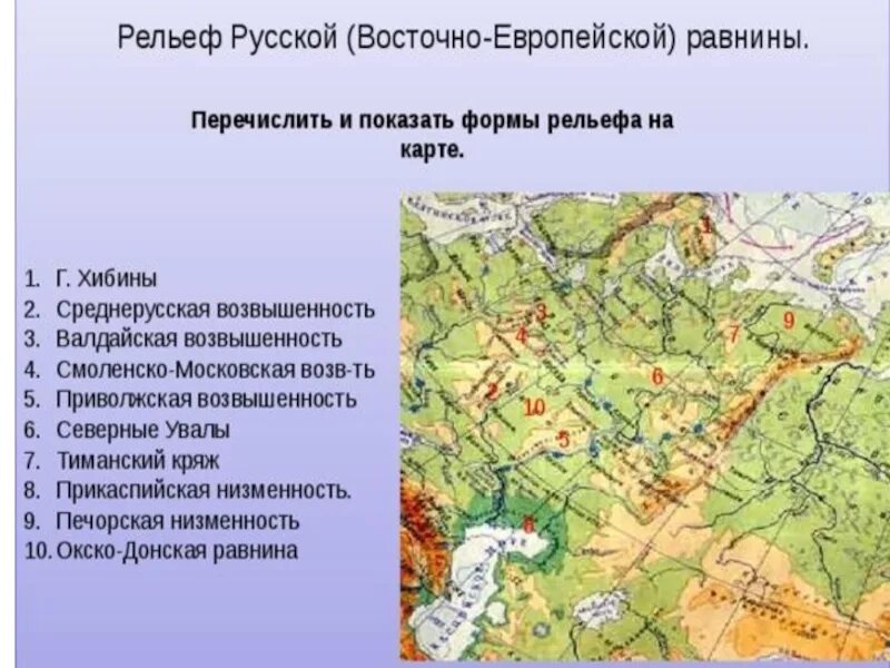 Схема рельеф россии 8 класс. Рельеф Восточно-европейской равнины карта. Восточно-европейская низменность на карте России. Низменности Восточно европейской равнины на карте. Рельеф Восточно-европейской равнины России на контурной карте.