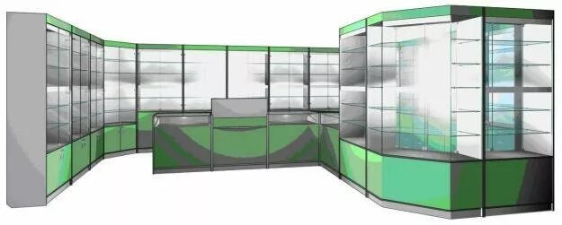 Угловые витрины для аптеки. Шоурум стройматериалов. Витрина ювелирного магазина. Срочный модульный ремонт телефонов. Банк выдает кредиты под залог недвижимого имущества.