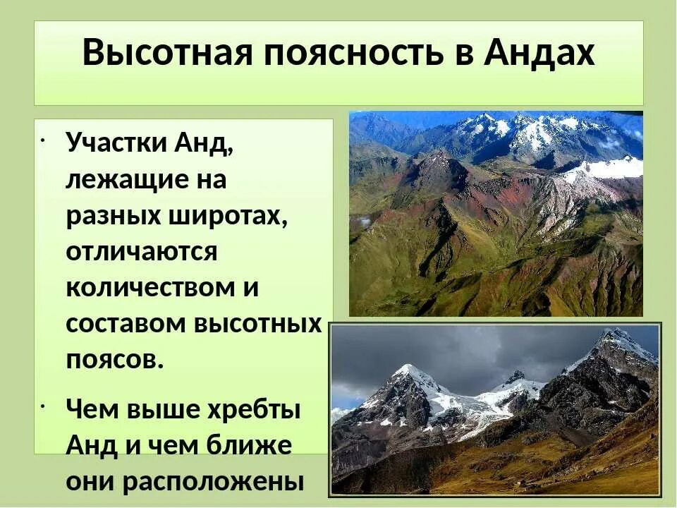 Природные зоны горы Анды. Области ВЫСОТНОЙ поясности. Анды высотные пояса. Высотная поясность анд.