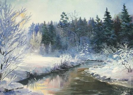 Зимние пейзажи современных художников живопись - 64 фото