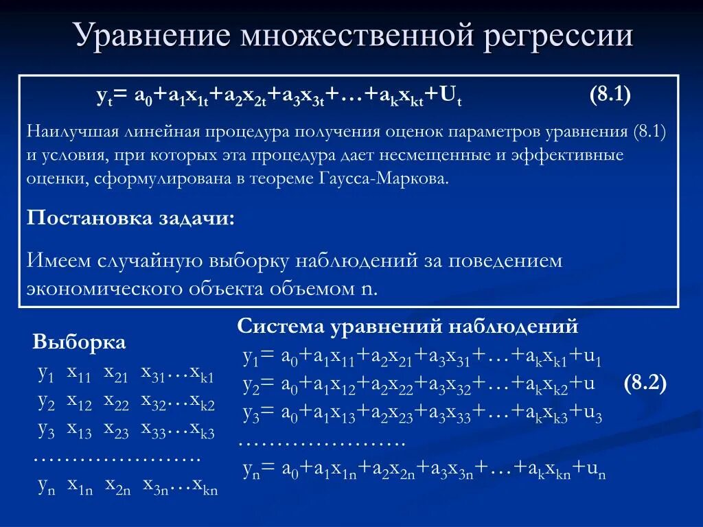 Линейная модель множественной регрессии уравнение. Линейное уравнение множественной регрессии. Уравнение множественной прогресии. Уравнение множественной множественной регрессии. 3 линейная регрессия