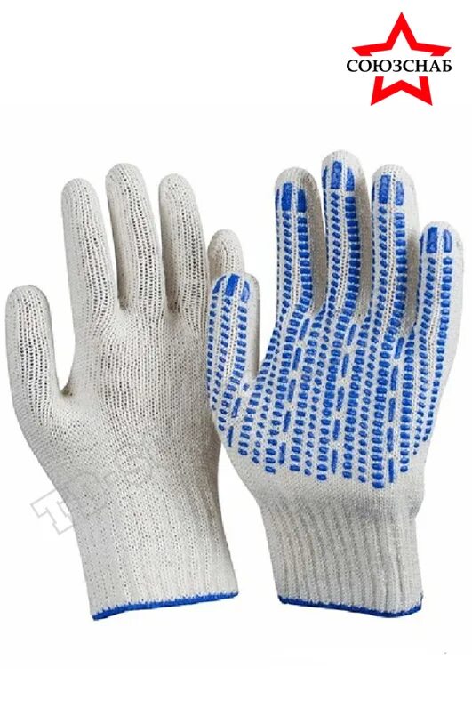 Перчатки (7- нитка, пвх) "люкс". Перчатки трикотажные с пвх протектор. Белые (200). 7,5кл. Перчатки люкс протектор.