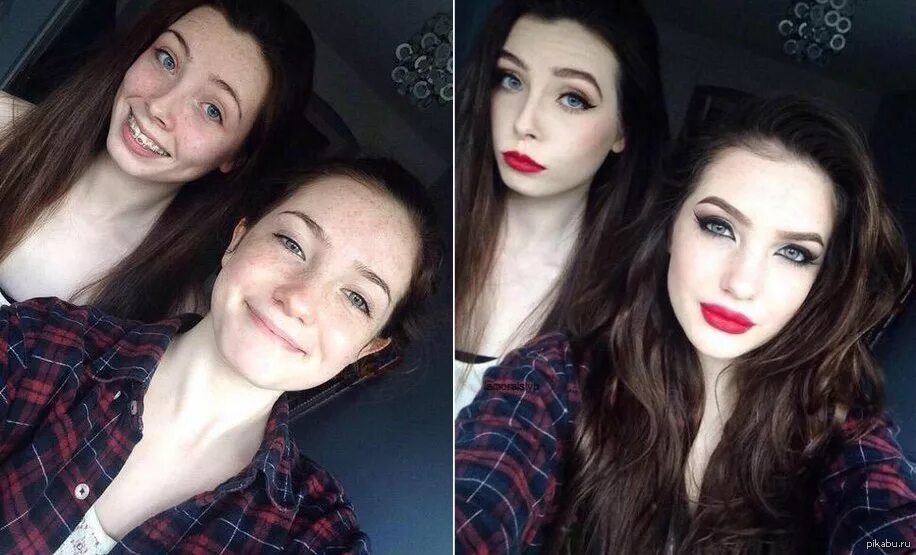 Люди стали одинаковыми. Две девушки макияж. Одинаковые лица. Две девушки селфи. Одинаковые девушки.