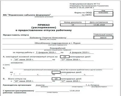 Форма приказа по окуд