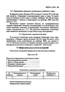 Содержание активного хлора в воде