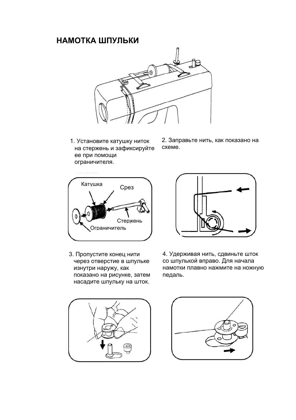Как намотать нитку на шпульку на электрической. Инструкция швейной машины Aurora a2401.