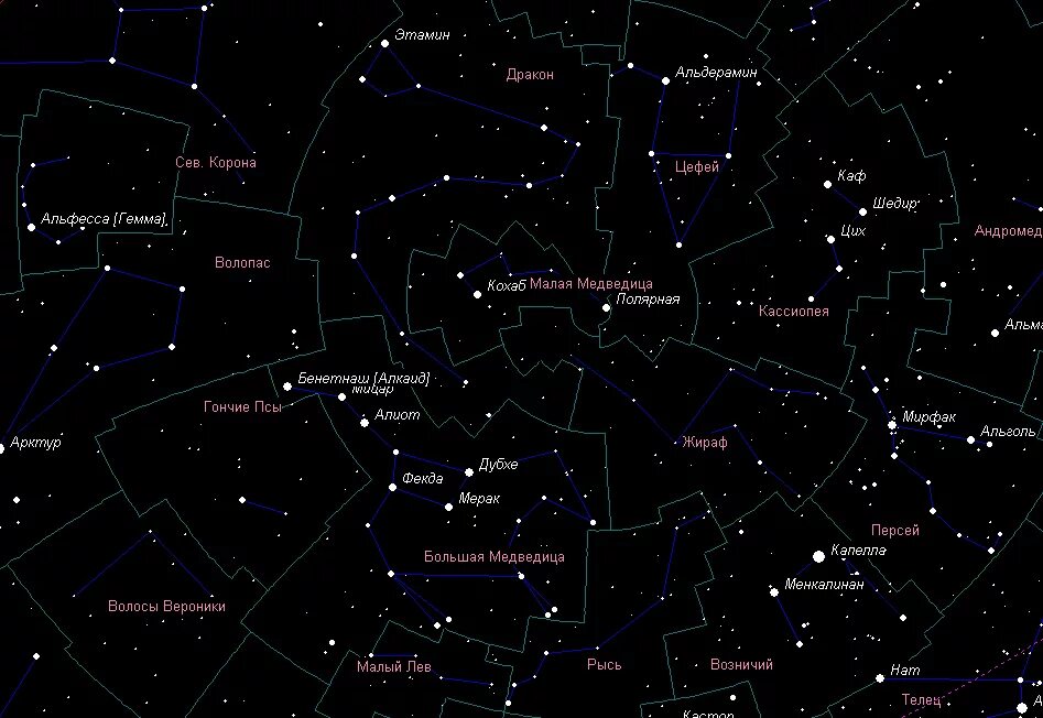 Небольшие созвездия. Малая Медведица на карте звездного неба. Созвездия около малой медведицы. Карта звездного неба большая Медведица и малая Медведица. Созвездие большой медведицы на карте звездного неба.