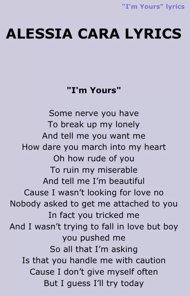 Im yours текст. I'M yours Lyrics. Текст песни i'm yours. Yours EVILDXER текст. Cara текст