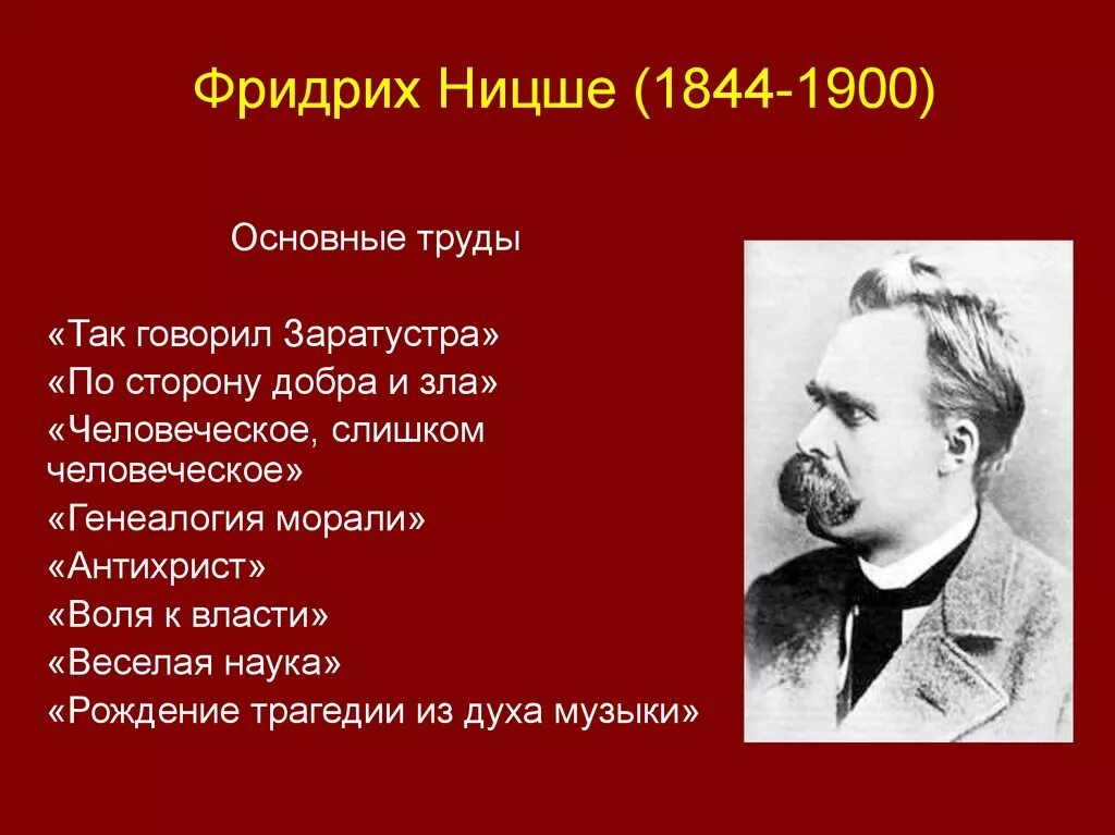 Главные философские произведения. Основные работы Ницше.