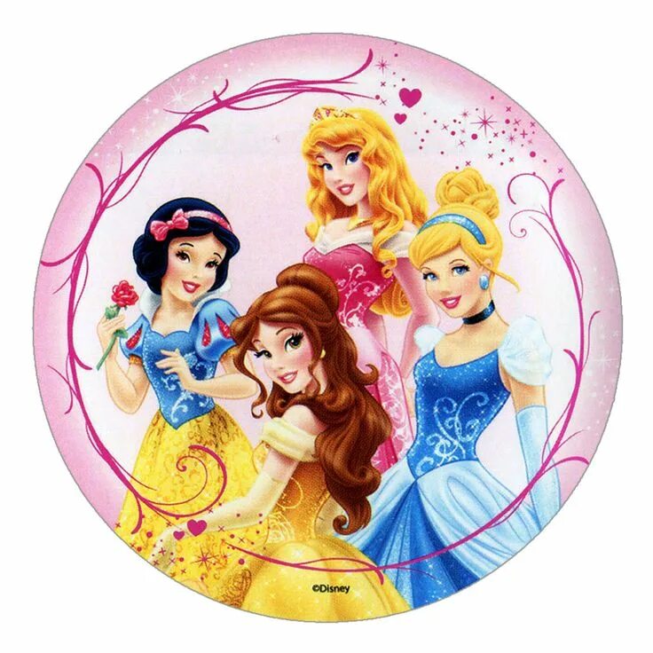 Вафельная картинка. Принцессы Диснея. Четыре принцессы. Принцессы в круге. Принцессы в кружочках.