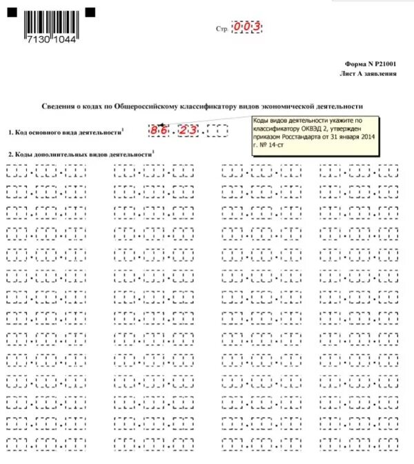 Форма р21001 для ип образец