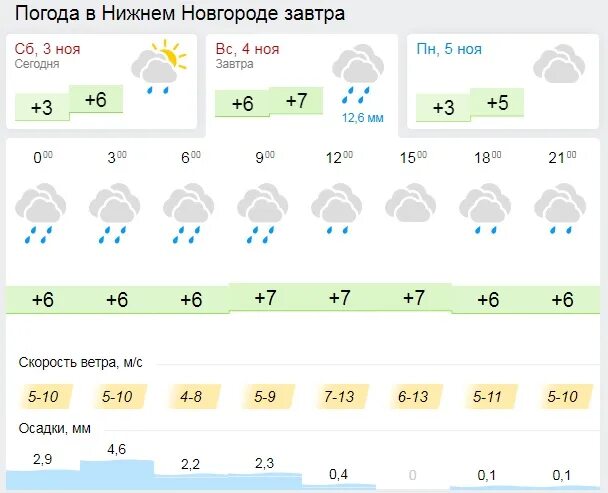 Погода нижний на завтра почасовая