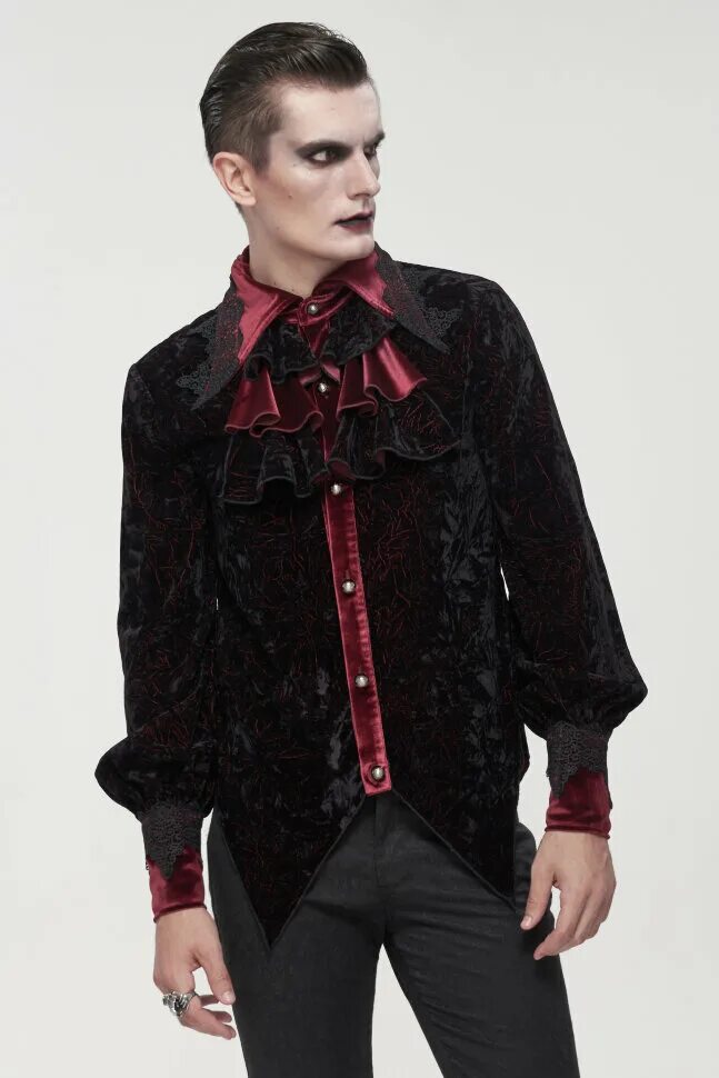 Mens Renaissance Costume Ruffled Long Sleeve Lace Up Shirt Medieval Steampunk Pi