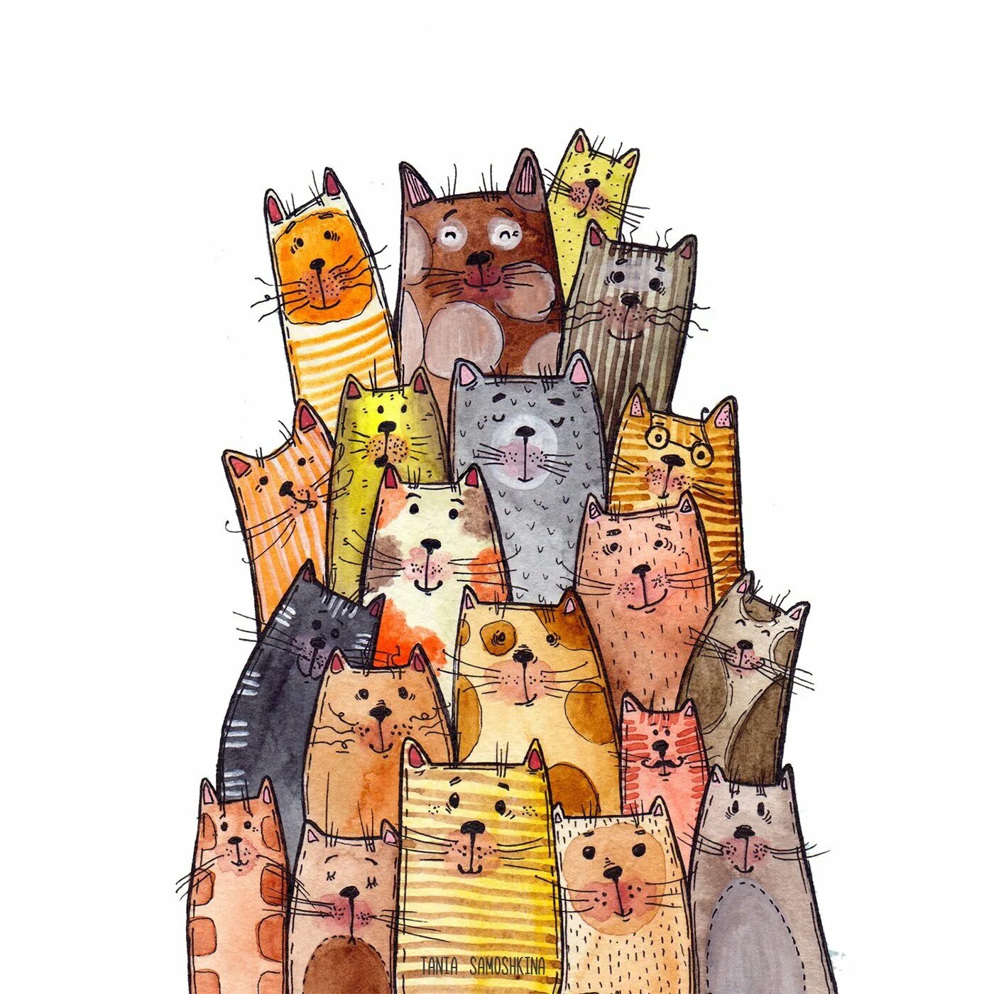 Коты Тани Самошкиной. Живопись Таня Самошкина кот. Таня Самошкина акварель. Нарисованные коты. Смешные открытки с котом