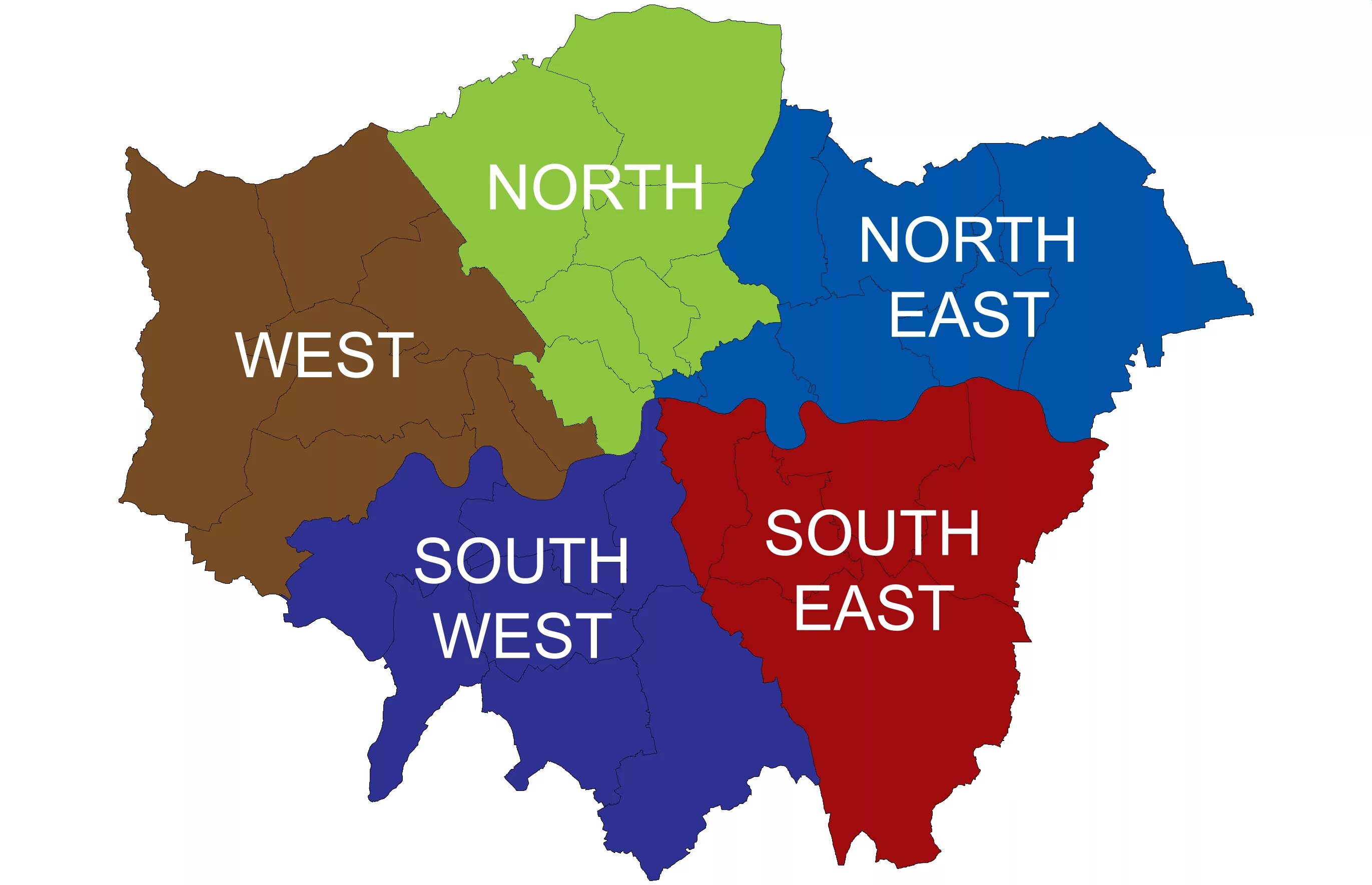 South West London. Карта районов Лондона. North-West of London. Карта Лондона с Севером и югом. E n parts