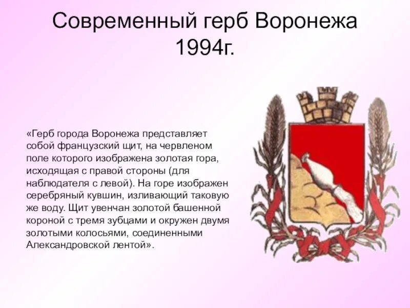 Воронеж символ города. Герб города Воронежа описание. История герба Воронежской области.