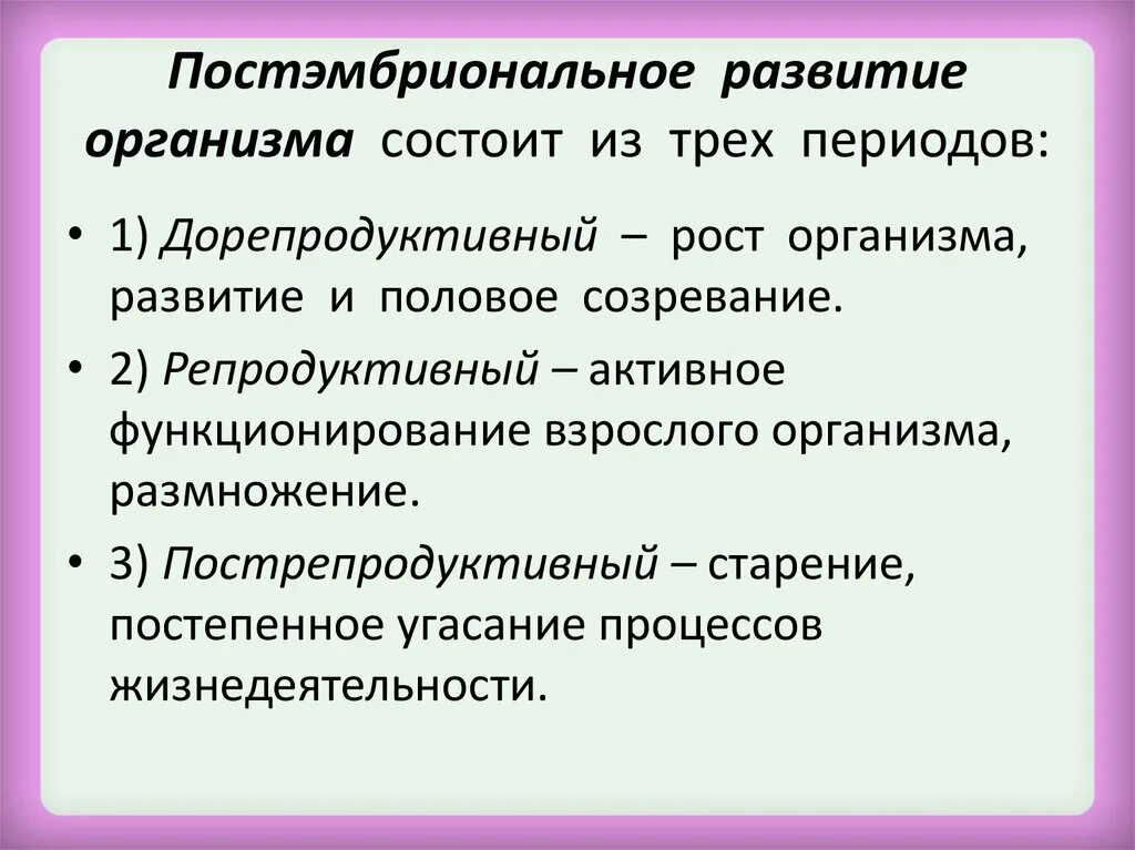 В онтогенезе выделяют периоды