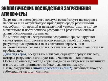 Последствия загрязнения атмосферы кратко