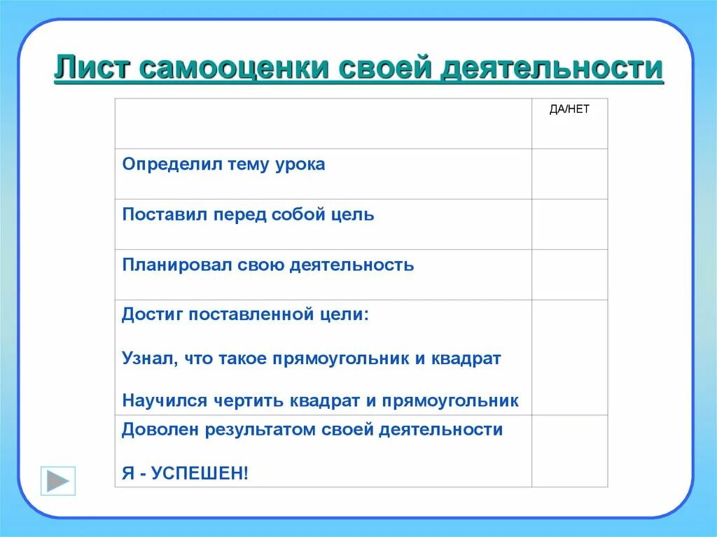 Листы самооценки по фгос