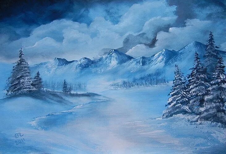 Холодный рисунок. Зима гуашью. Зимний пейзаж красками. Красивые зимние пейзажи гуашью. Пейзаж гуашью зима.