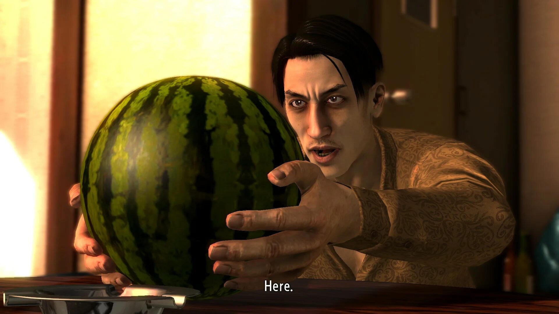 Here 00. Горо Маджима. Маджима с арбузом. Маджима горо якудза 2. Majima Watermelon.