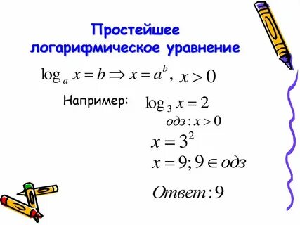 Простейшие логарифмические уравнения 10 класс