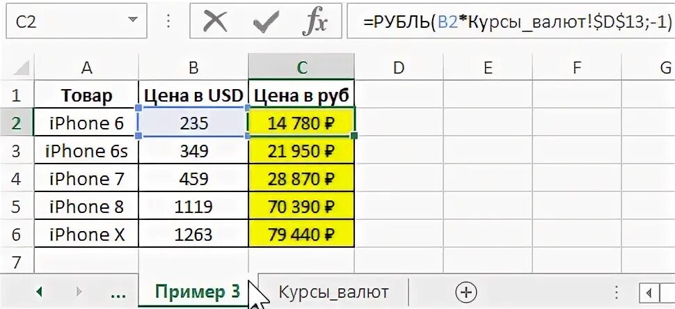 Формула доллара в excel