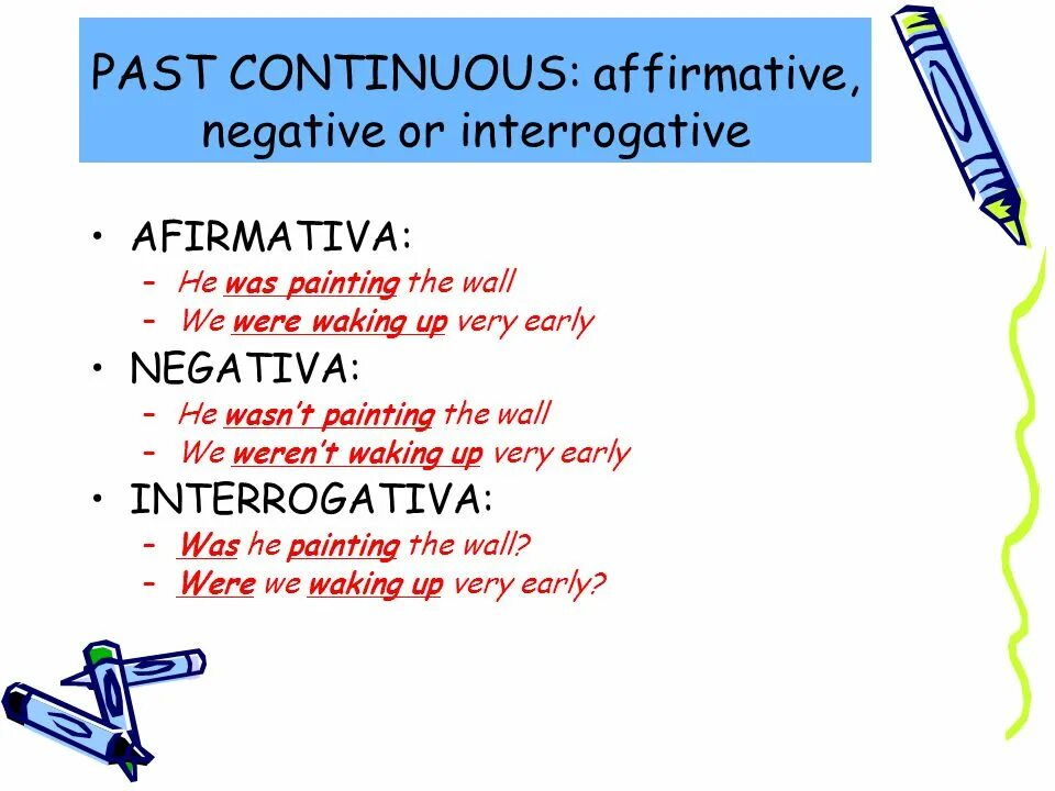 Write interrogative sentences. Паст континиус affirmative. Past Continuous. Past Continuous affirmative and negative. Past Continuous negative.