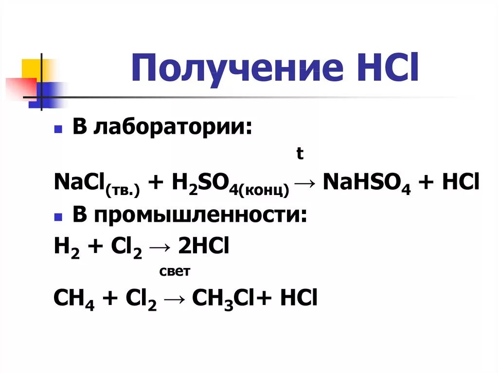 Уравнение получения hcl