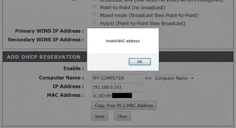 Invalid host address