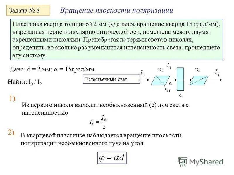 Удельное вращение плоскости поляризации. Явление вращения плоскости поляризации. Угол поляризации света. Угол вращения плоскости поляризации