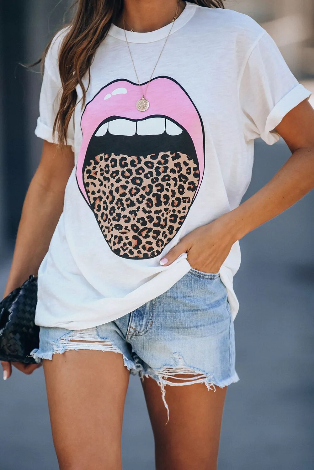 Cool Streetwear Female T-shirt Lip Print Harajuku T-shirts for Women Summer Hip 