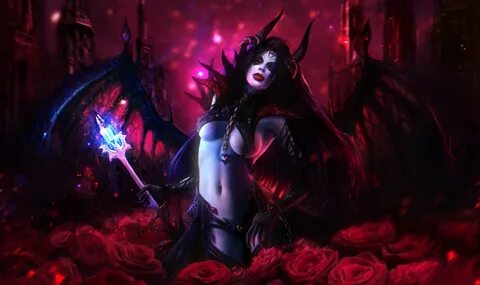 DOTA 2 Queen of Pain Demon Roses Mage Staff Games Girls Fantasy dark vampir...