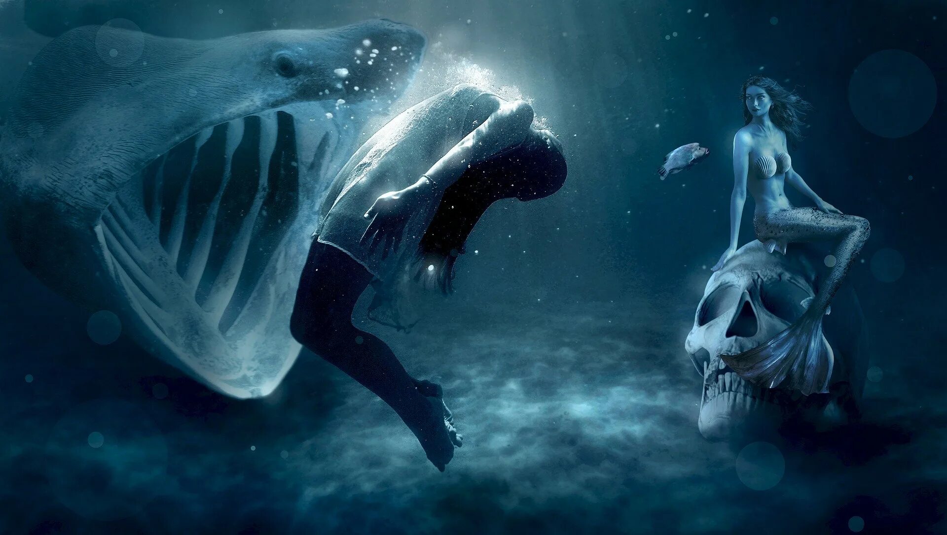 Морские чудовища русалки. Существа в океане. Монстры в воде. Мистические русалки.