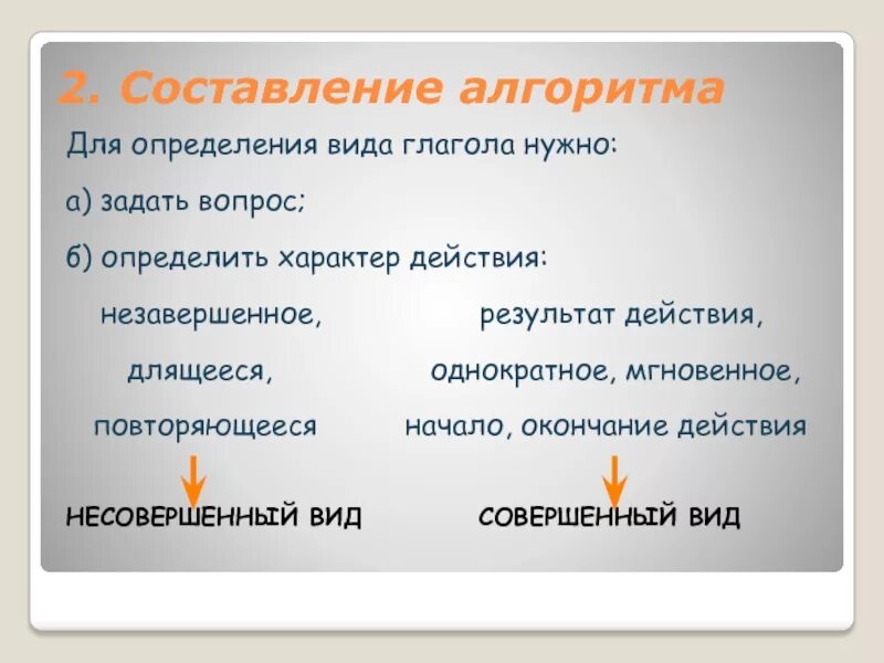 Предел действия глагола. Вид глагола 5 класс. Глаголы завершенного и незавершенного действия.