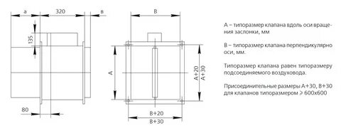 Противопожарный клапан размеры
