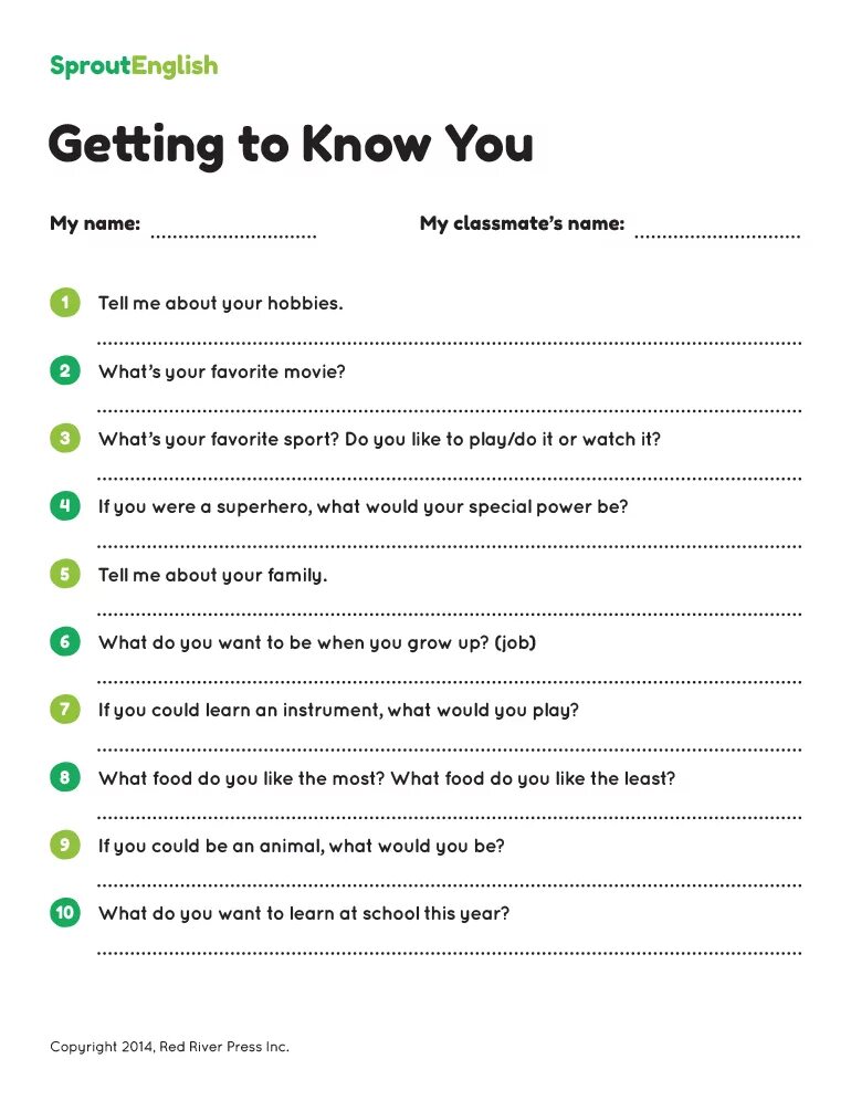 Interview questions for Kids. Questionnaire about yourself for Kids. Getting to know questions for Kids. Getting to know you.